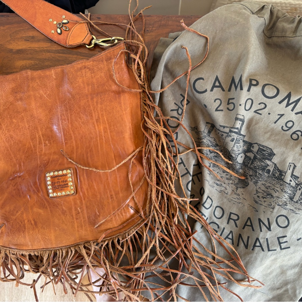 Campomaggi Zefiro Brown Leather Fringe Bag with updated crystal strap